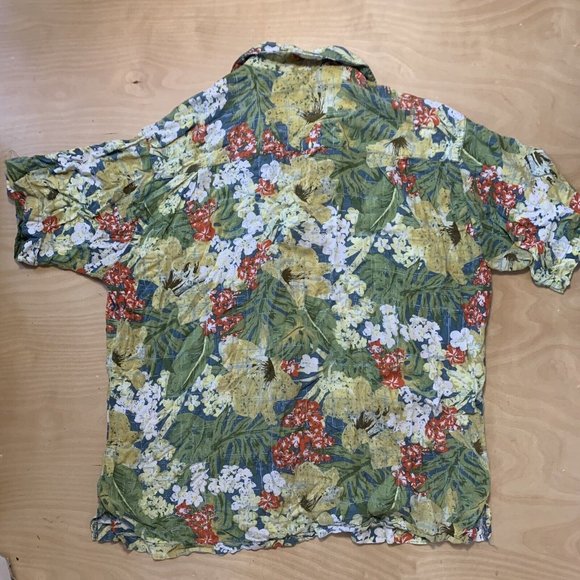 Caribbean Blues Men’s Hawaiian Shirt Size XL Green & Yellow Floral Vintage - Picture 6 of 6